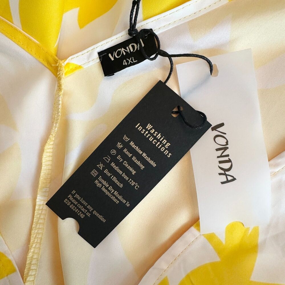 Vonda Dress Women 1X 2X Plus Yellow White Floral Maxi Deep V-neck Regency NWT - Picture 4 of 8